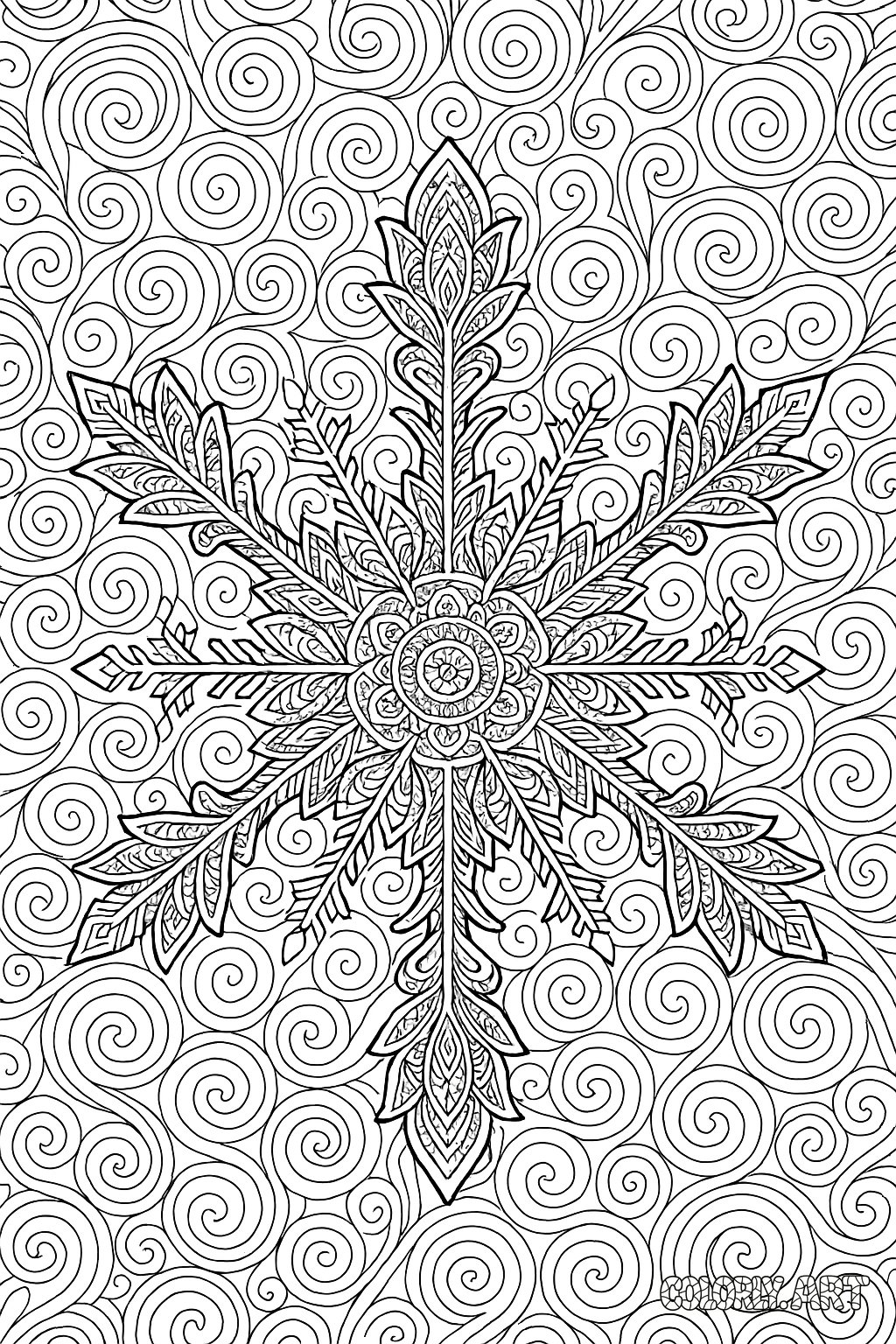 Intricate Snowflake Pattern Coloring Book Page Colorly.art V2 