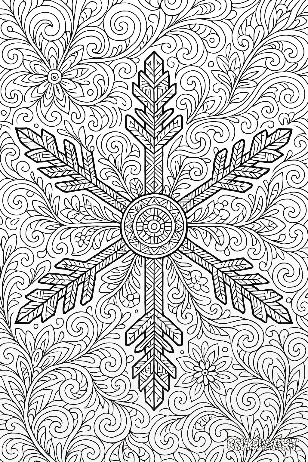 Intricate Snowflake Pattern Coloring Book Page Colorly.art