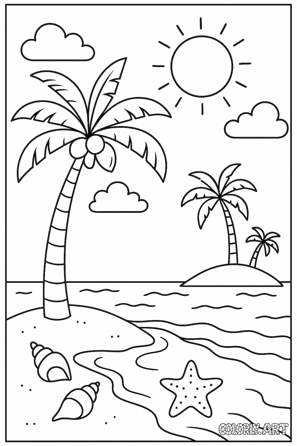Island Beach Scene Coloring Book Page Colorly.art V2 