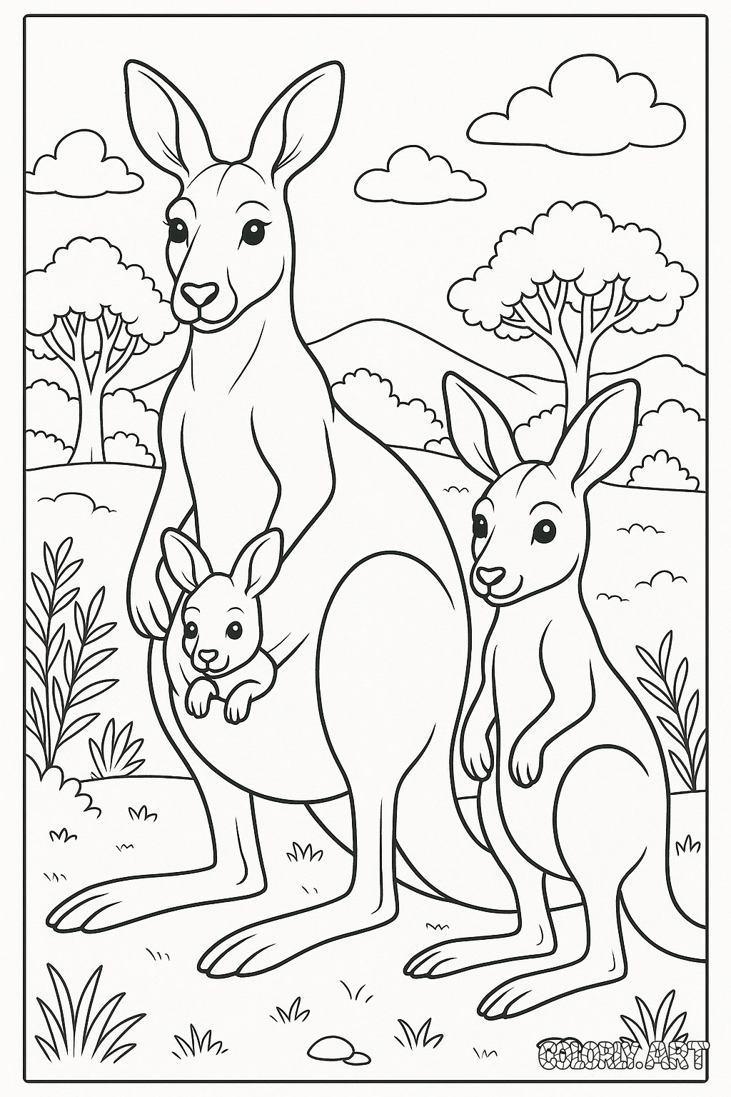 Kangaroo Family Coloring Book Page Colorly.art V2 