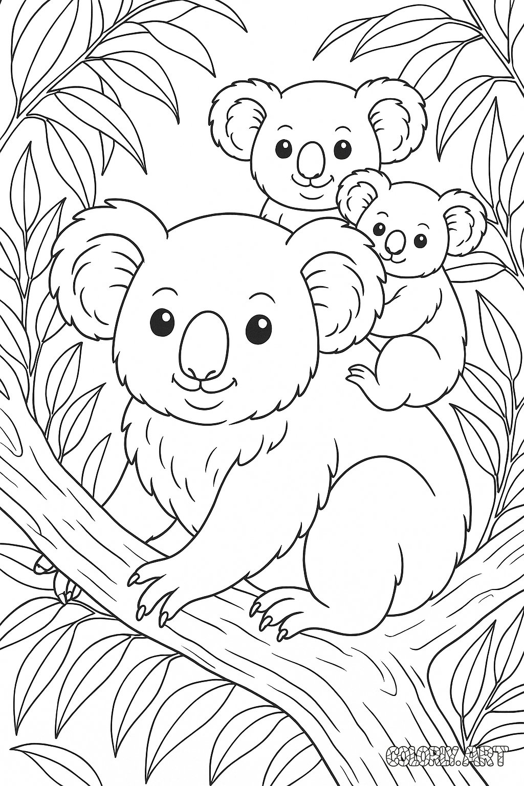 Koala Family Coloring Book Page Colorly.art V2 