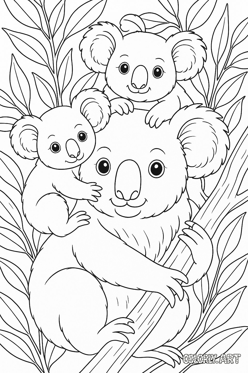 Koala Family Coloring Book Page Colorly.art