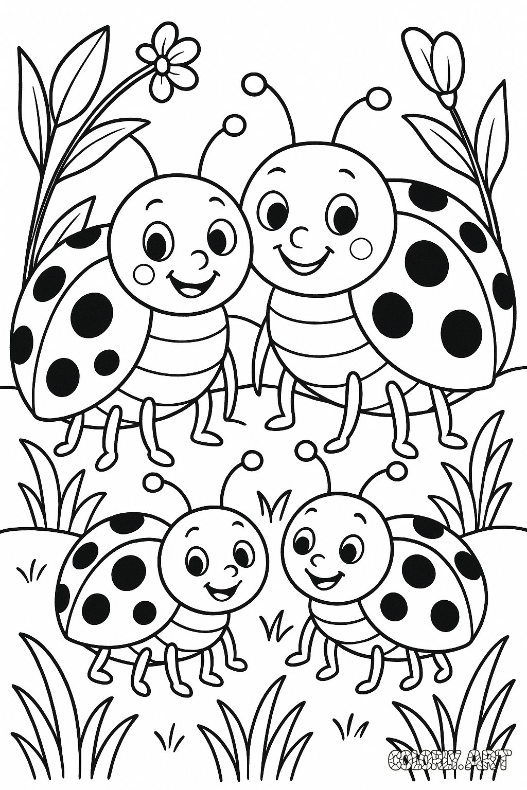 Ladybug Family Coloring Book Page Colorly.art V2 