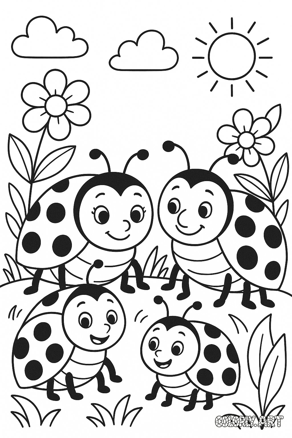 Ladybug Family Coloring Book Page Colorly.art