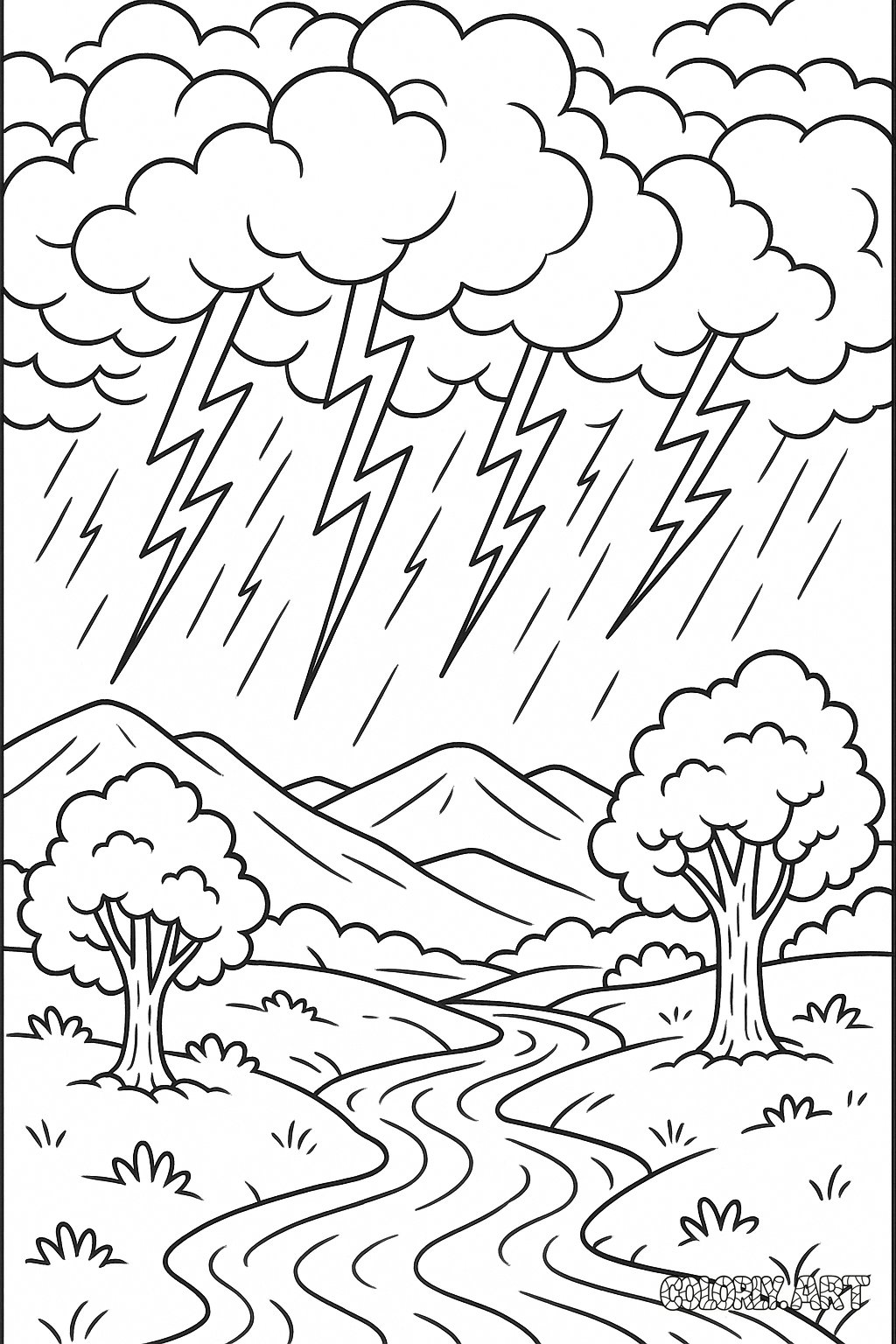 Lightning Storm Illustration Coloring Book Page Colorly.art V2 