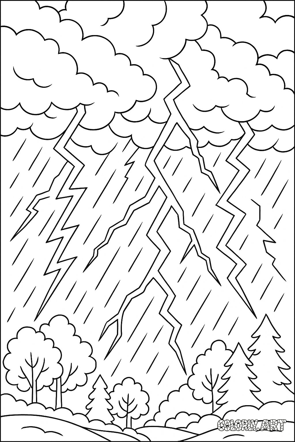 Lightning Storm Illustration Coloring Book Page Colorly.art