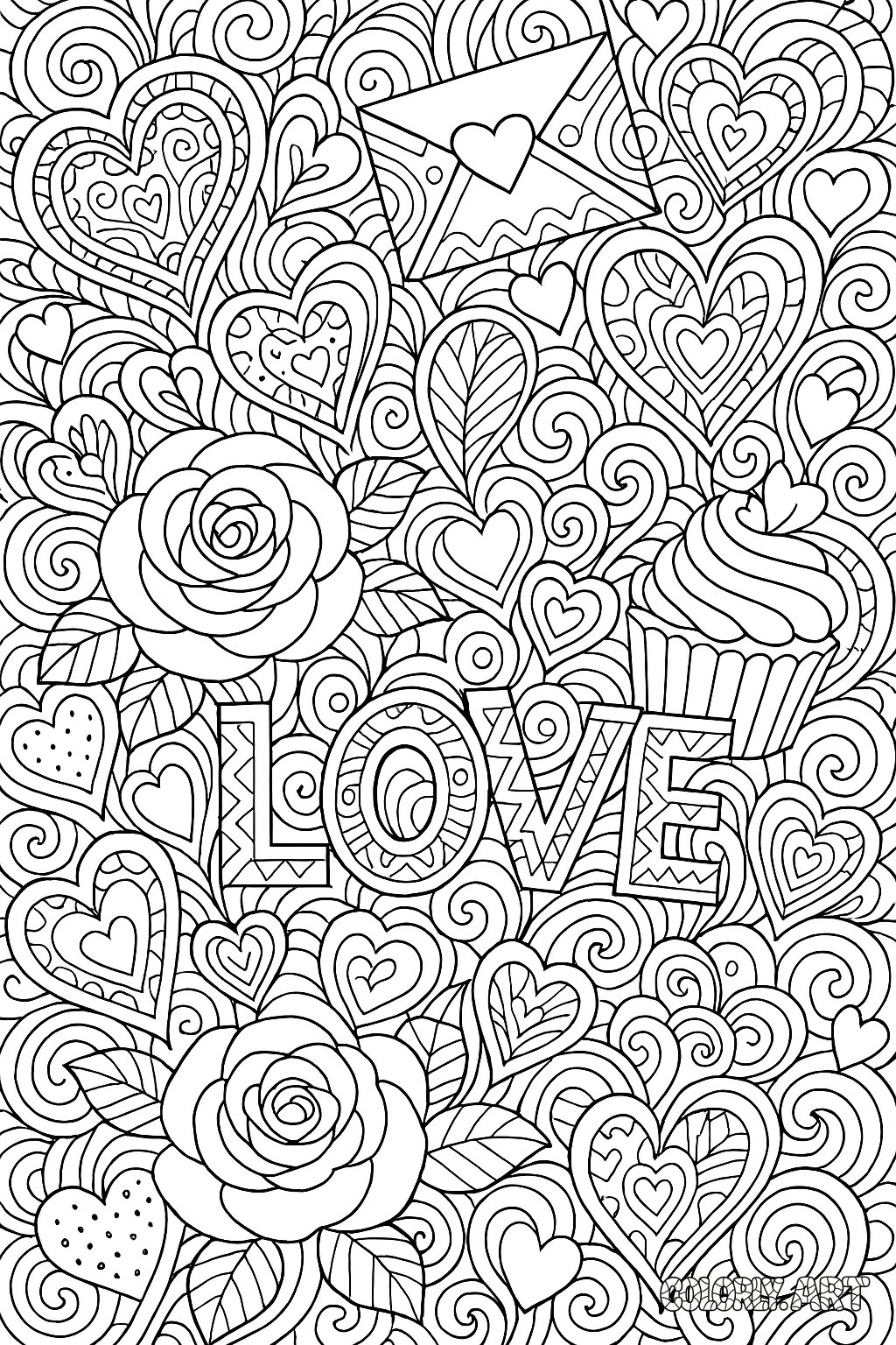 Love Coloring Pattern Coloring Book Page Colorly.art V2 
