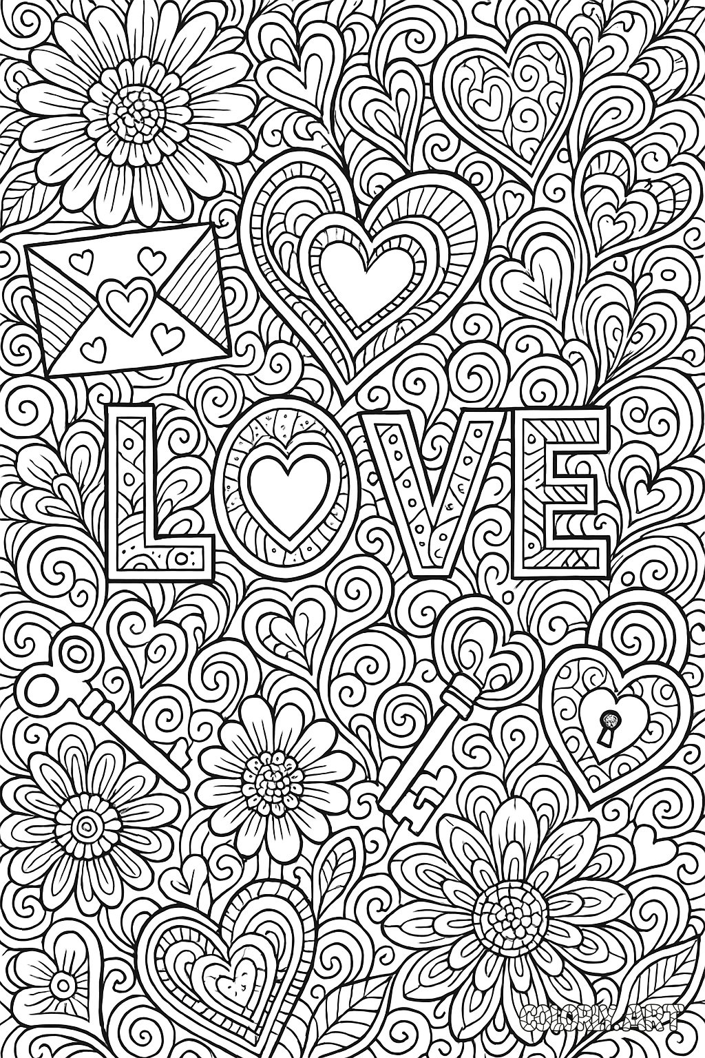 Love Coloring Pattern Coloring Book Page Colorly.art