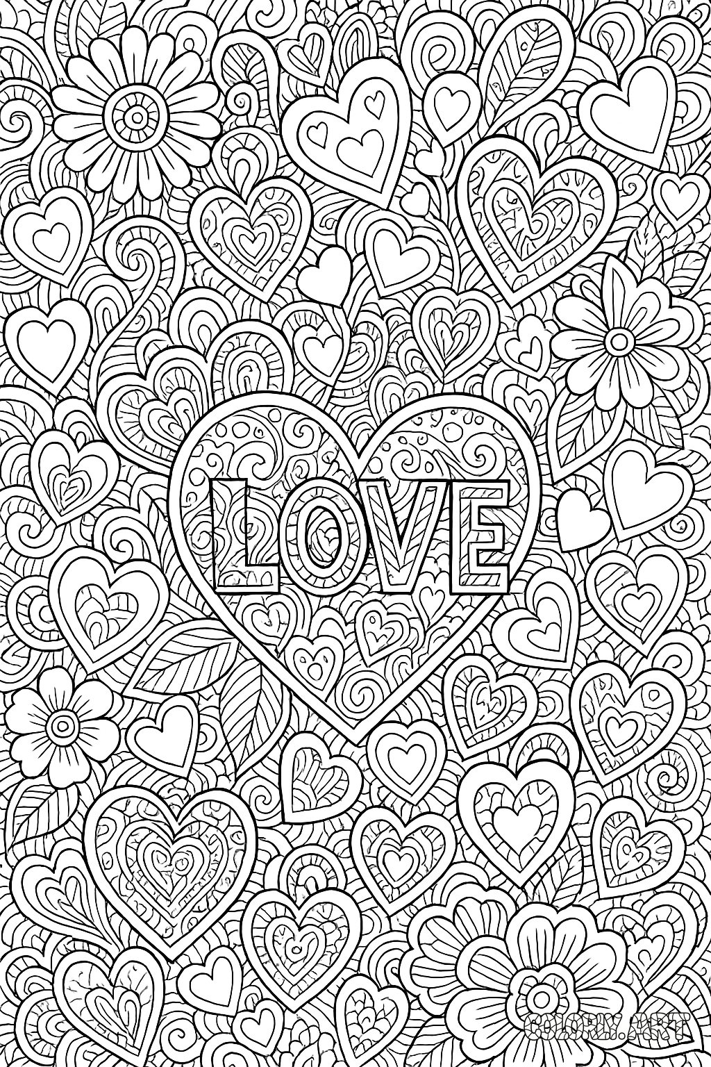Love Pattern Design Coloring Book Page Colorly.art