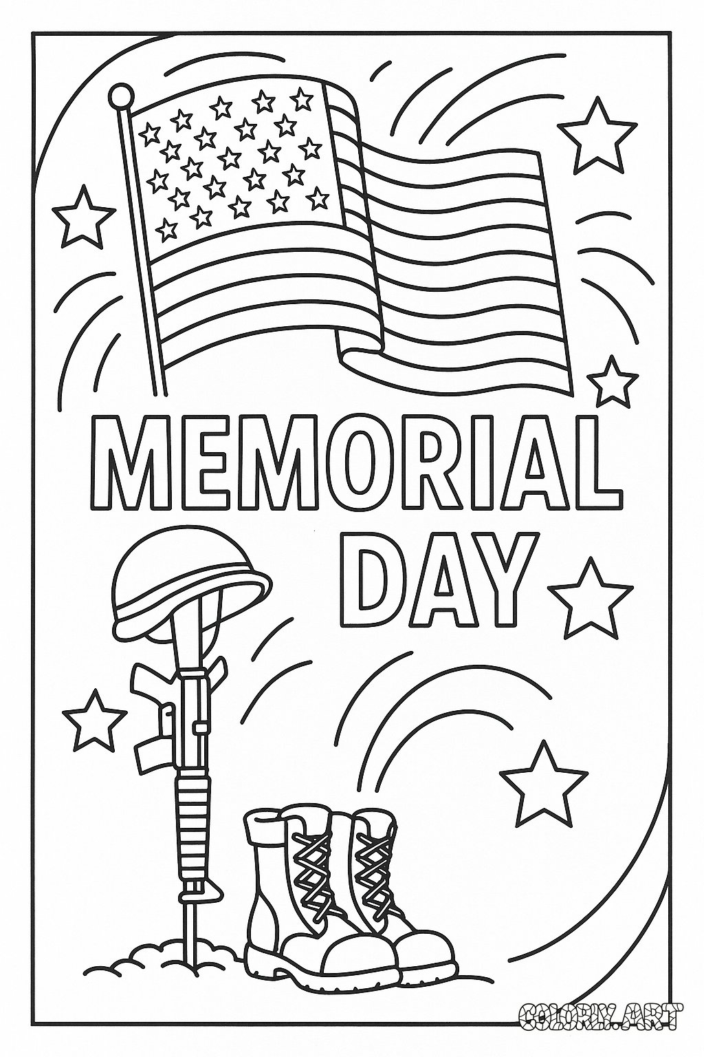 Memorial Day Tribute Coloring Book Page Colorly.art