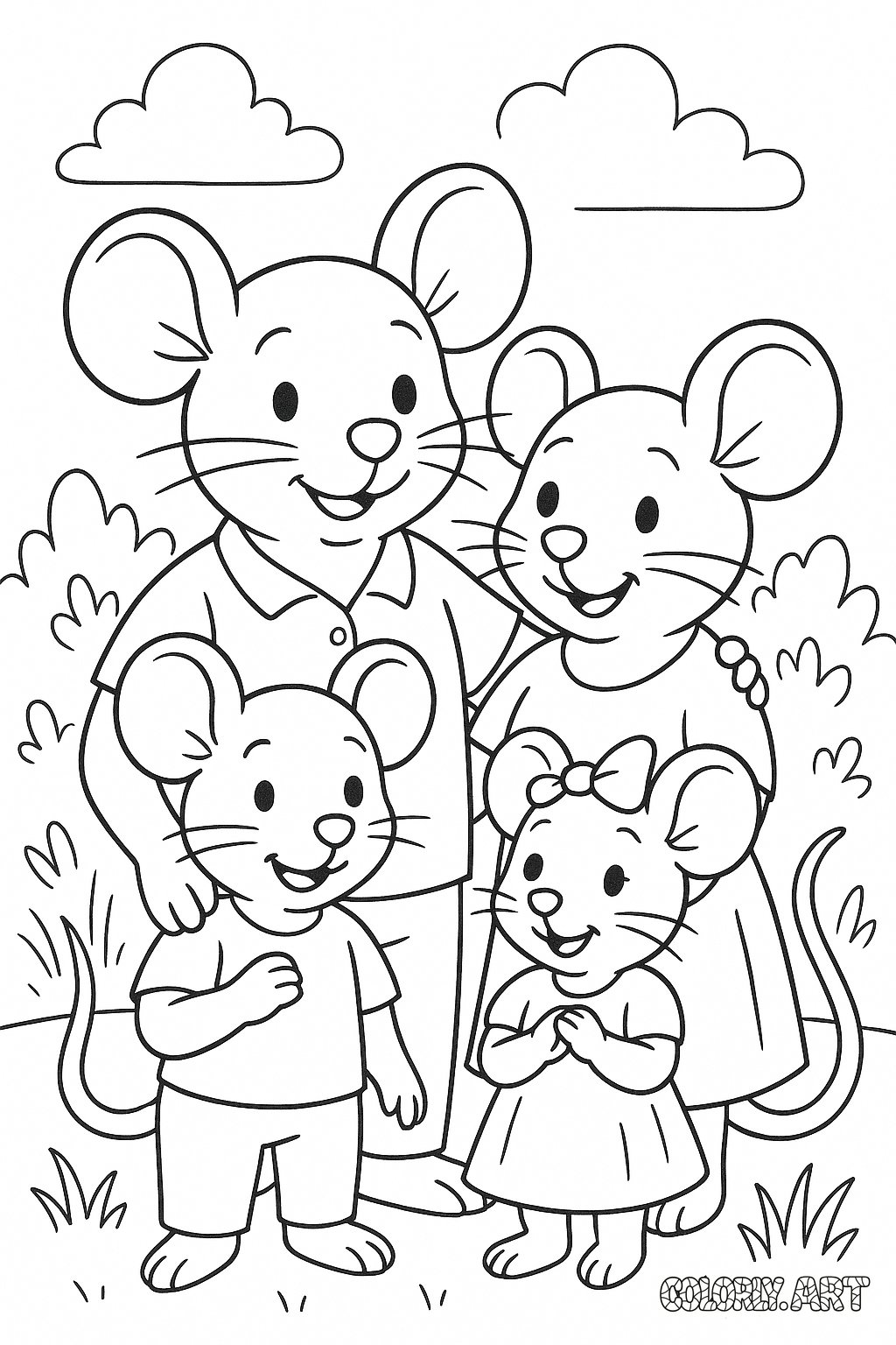 Mouse Family Coloring Book Page Colorly.art V2 