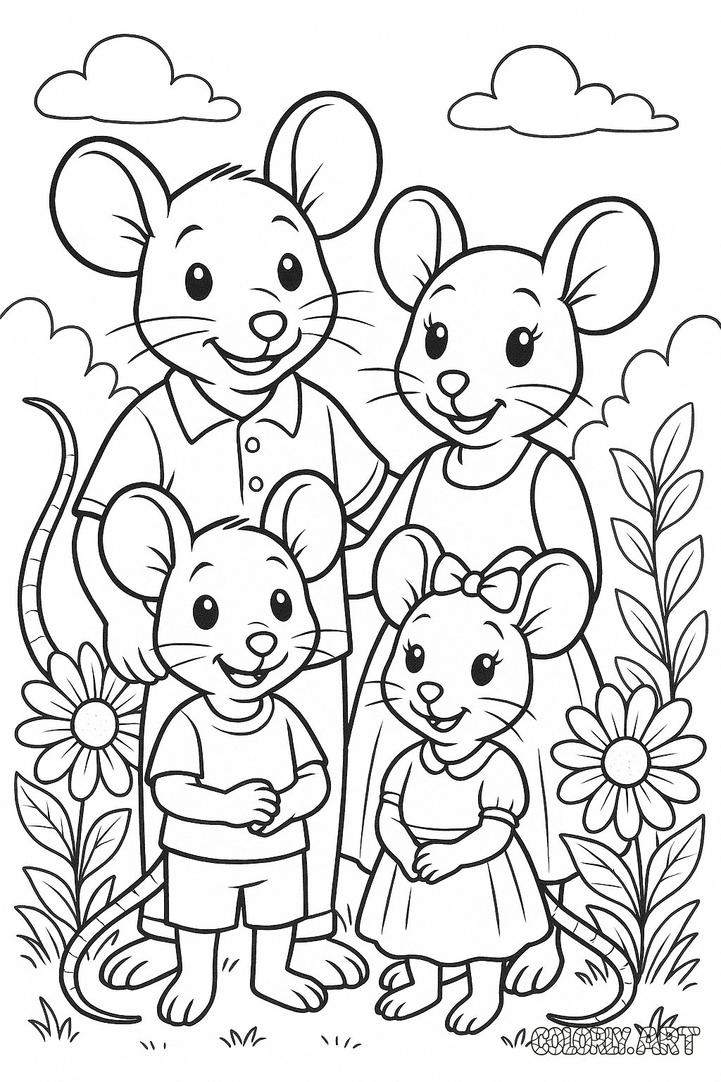 Mouse Family Coloring Book Page Colorly.art