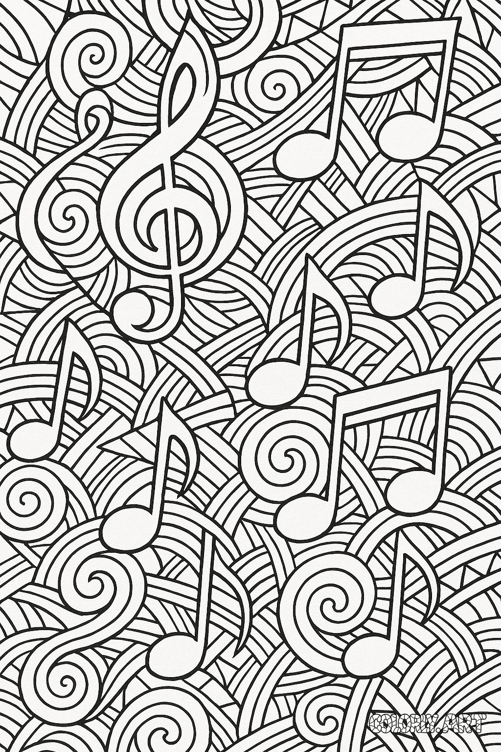 Musical notes composing Patterns Sheet music noteColoring Book Page Colorly.art
