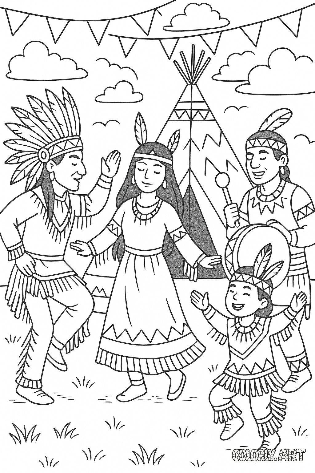 Native American Celebration Coloring Book Page Colorly.art V2 