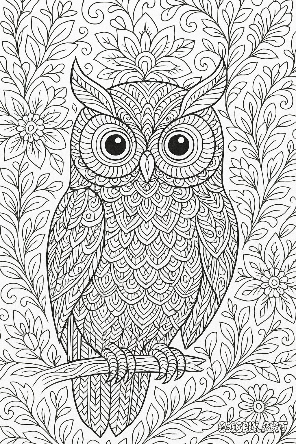 Patterned Owl Coloring Page Coloring Book Page Colorly.art V2 