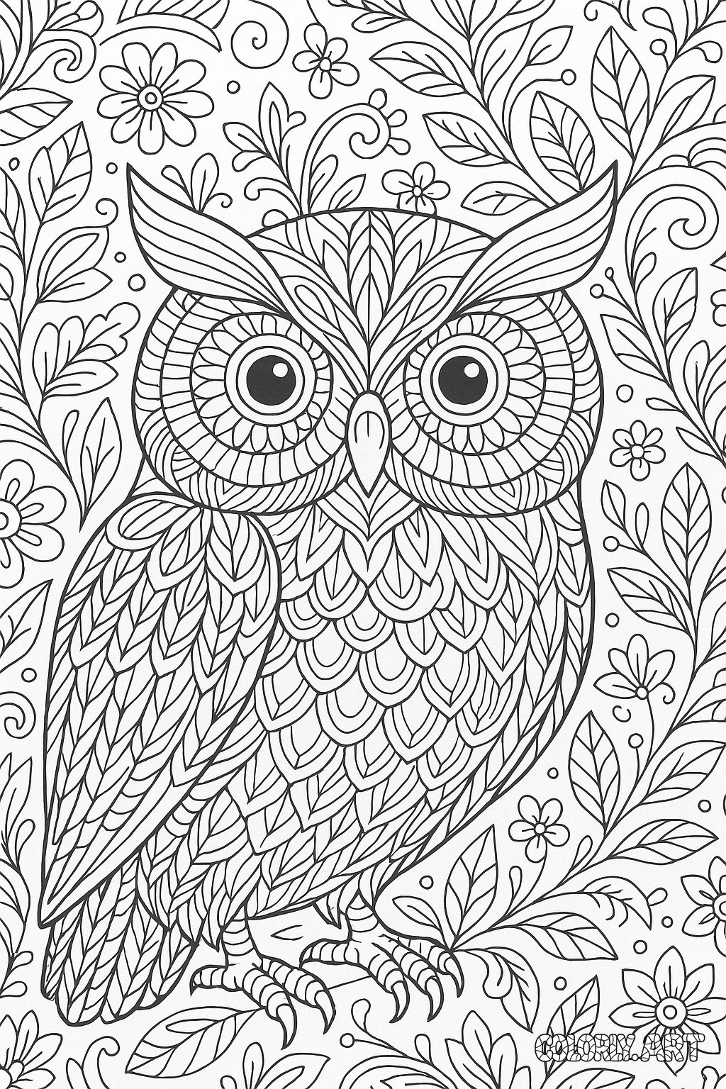 Patterned Owl Coloring Page Coloring Book Page Colorly.art