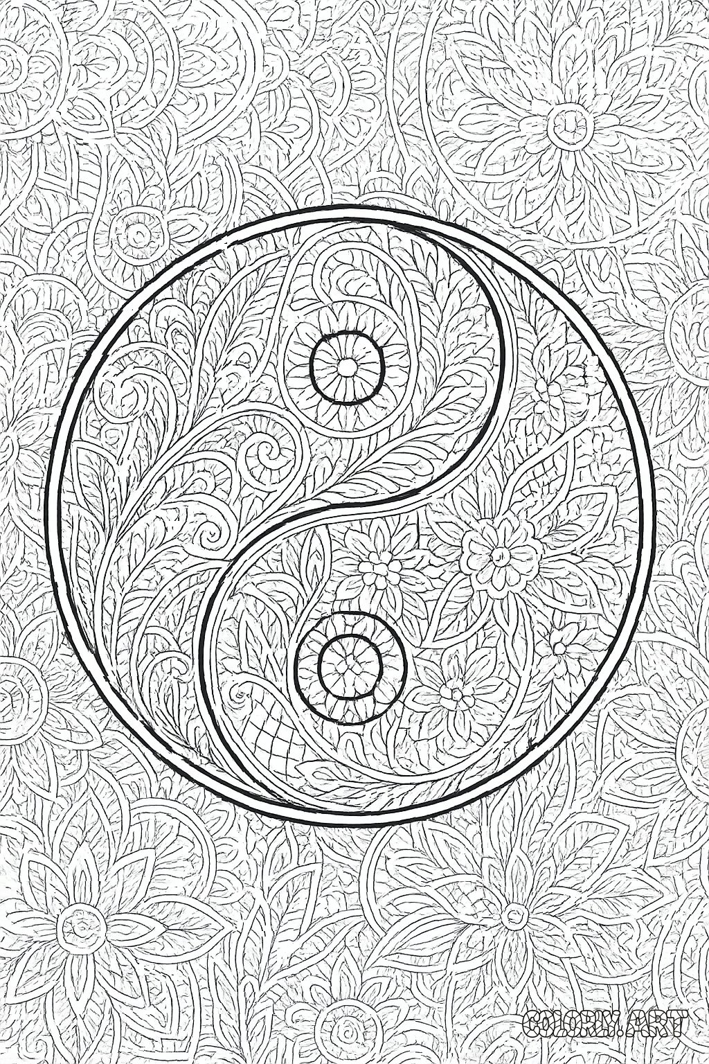Patterned Yin Yang Symbol Coloring Book Page Colorly.art V2 