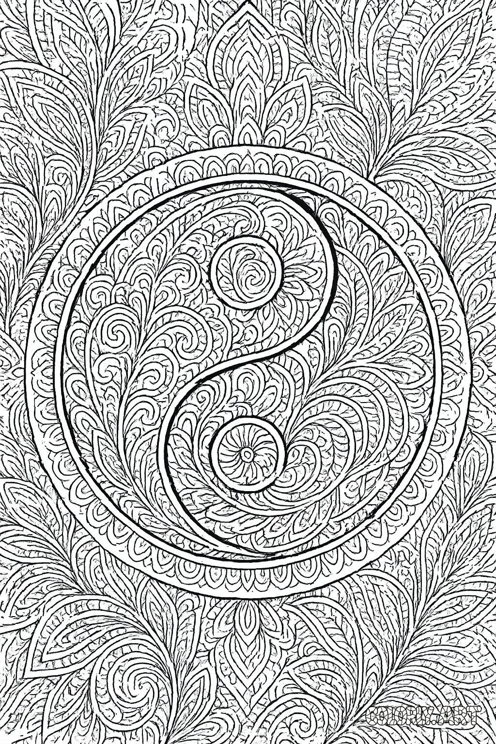 Patterned Yin Yang Symbol Coloring Book Page Colorly.art