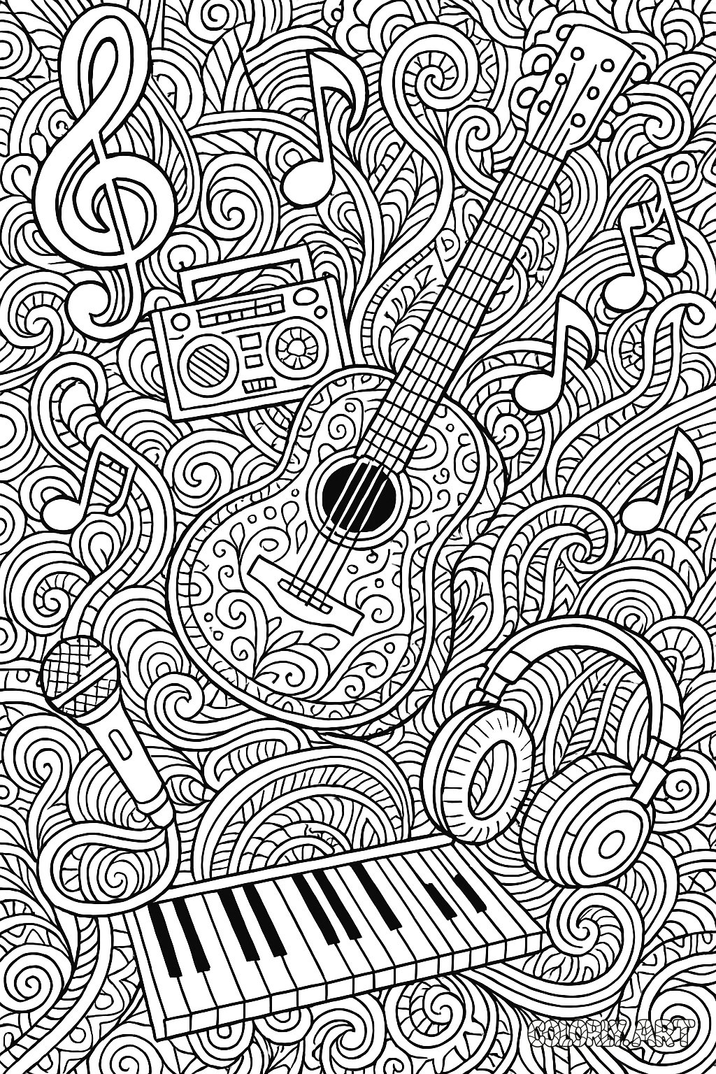 Patternized Music Coloring Book Page Colorly.art V2 