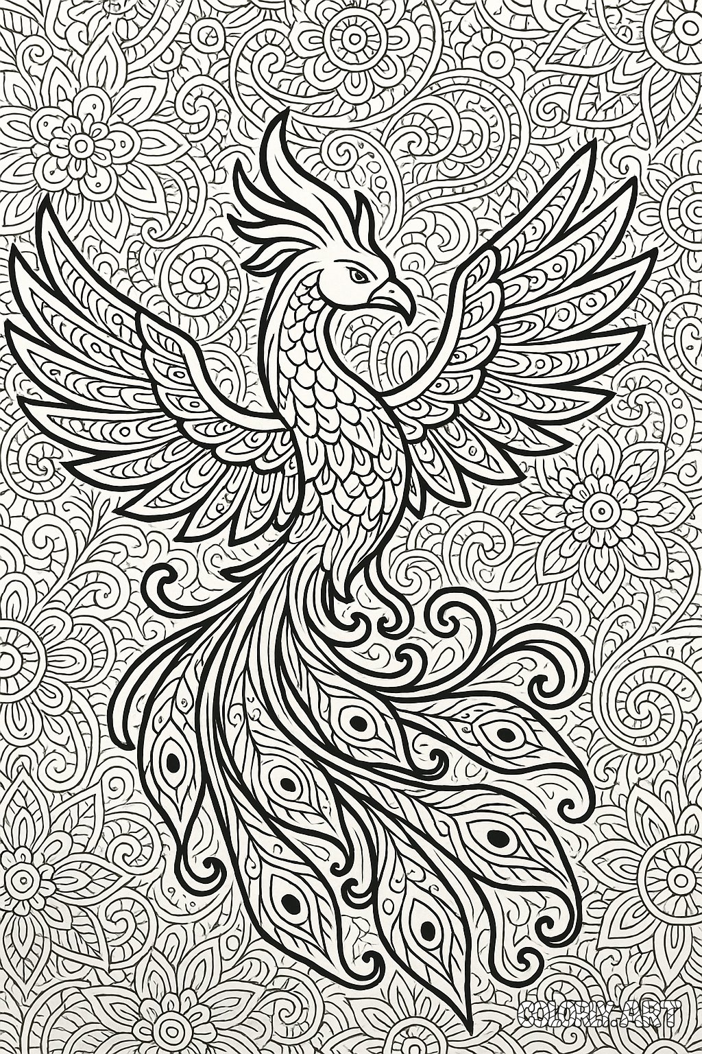 Phoenix Coloring Design  V2 