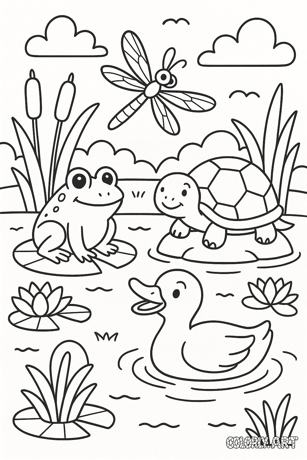 Pond Animals Coloring Book Page Colorly.art V2 