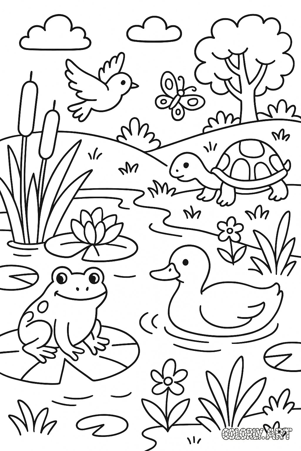 Pond Animals Coloring Book Page Colorly.art