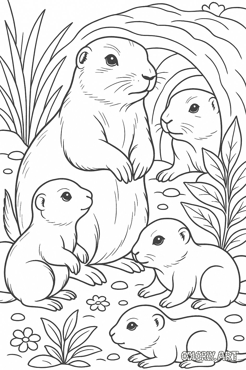 Prairie Dog Family Coloring Book Page Colorly.art V2 