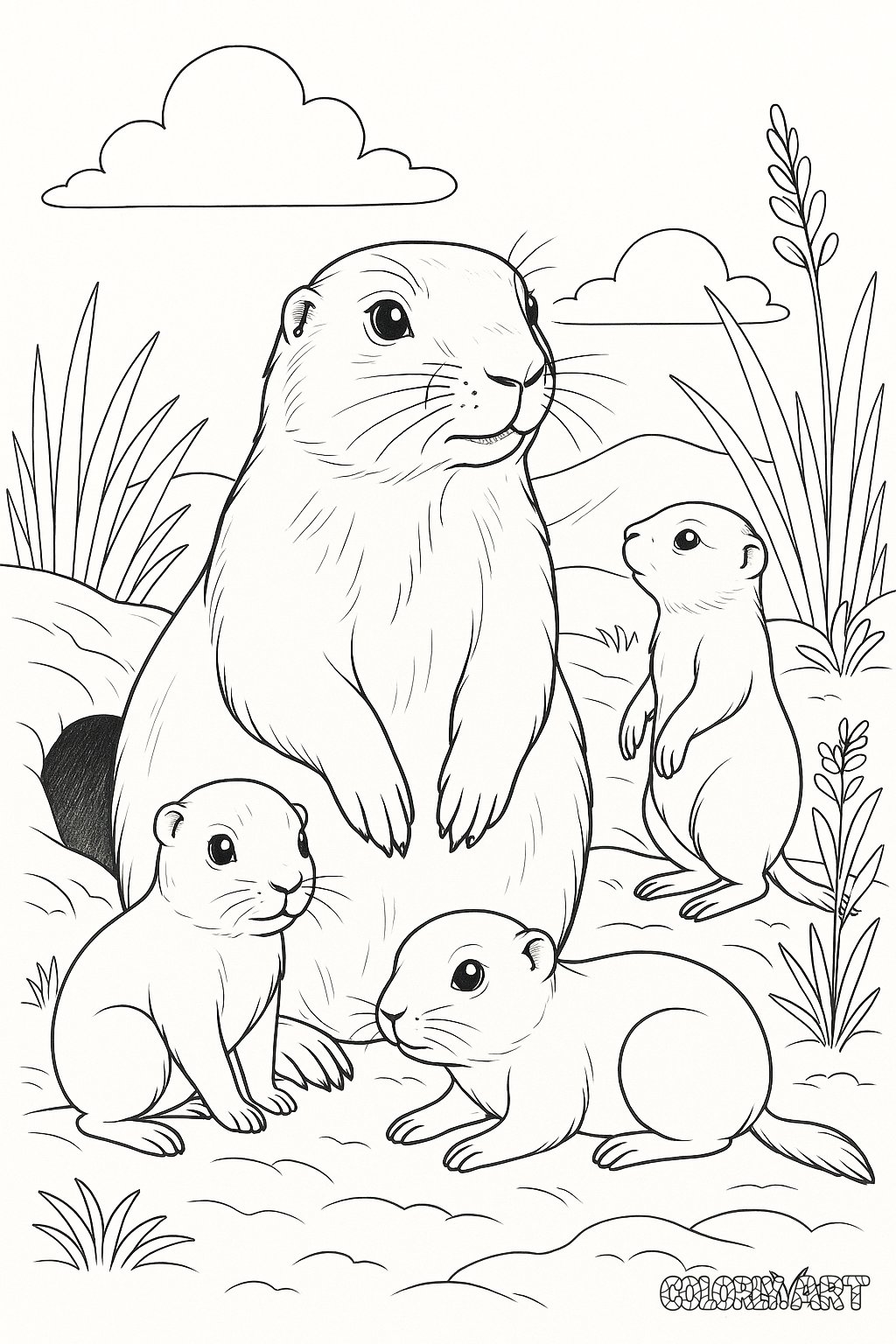 Prairie Dog Family Coloring Book Page Colorly.art