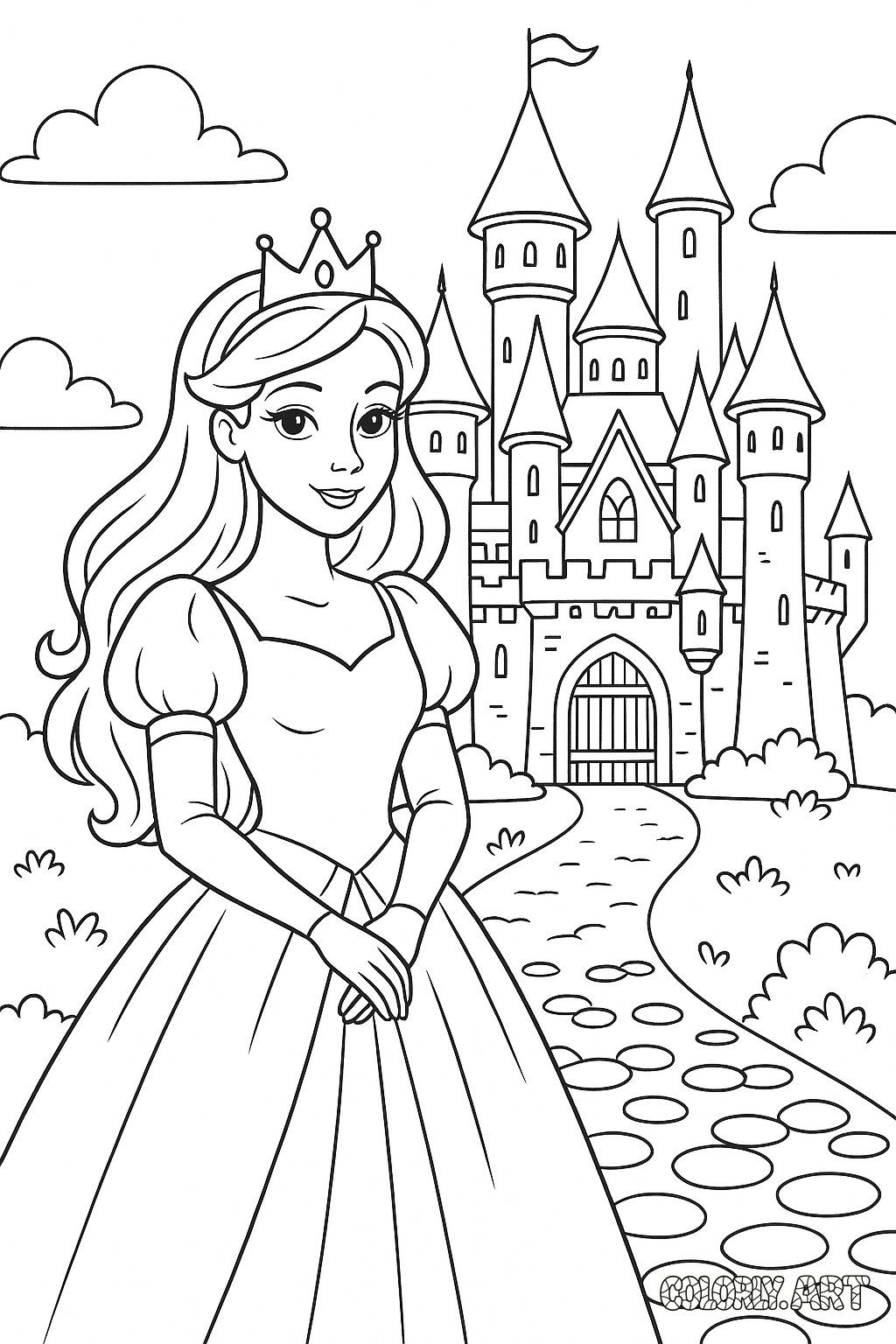 Princess and Castle Coloring Book Page Colorly.art V2 