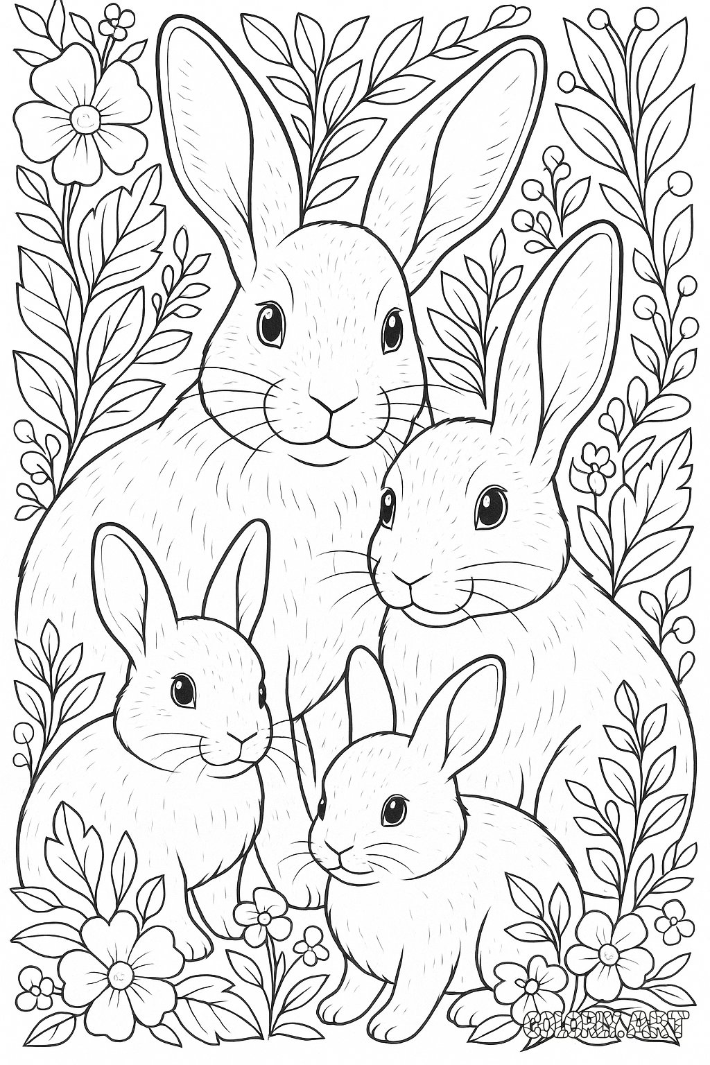 Rabbit Family Coloring Book Page Colorly.art V2 