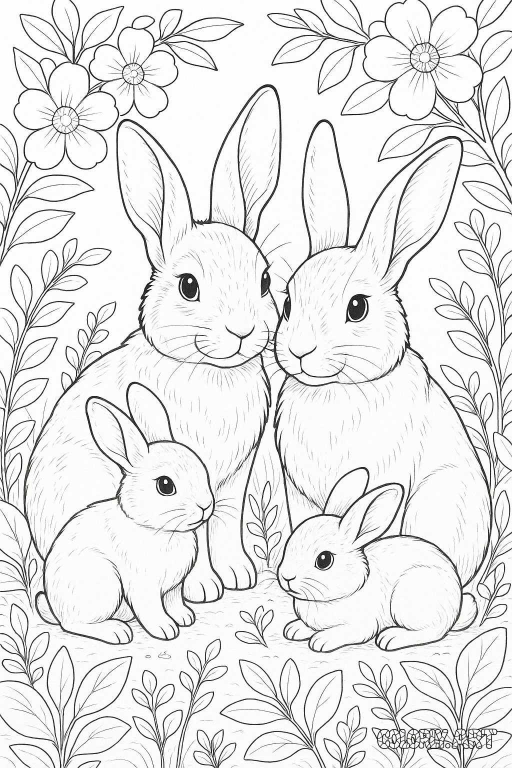 Rabbit Family Coloring Book Page Colorly.art
