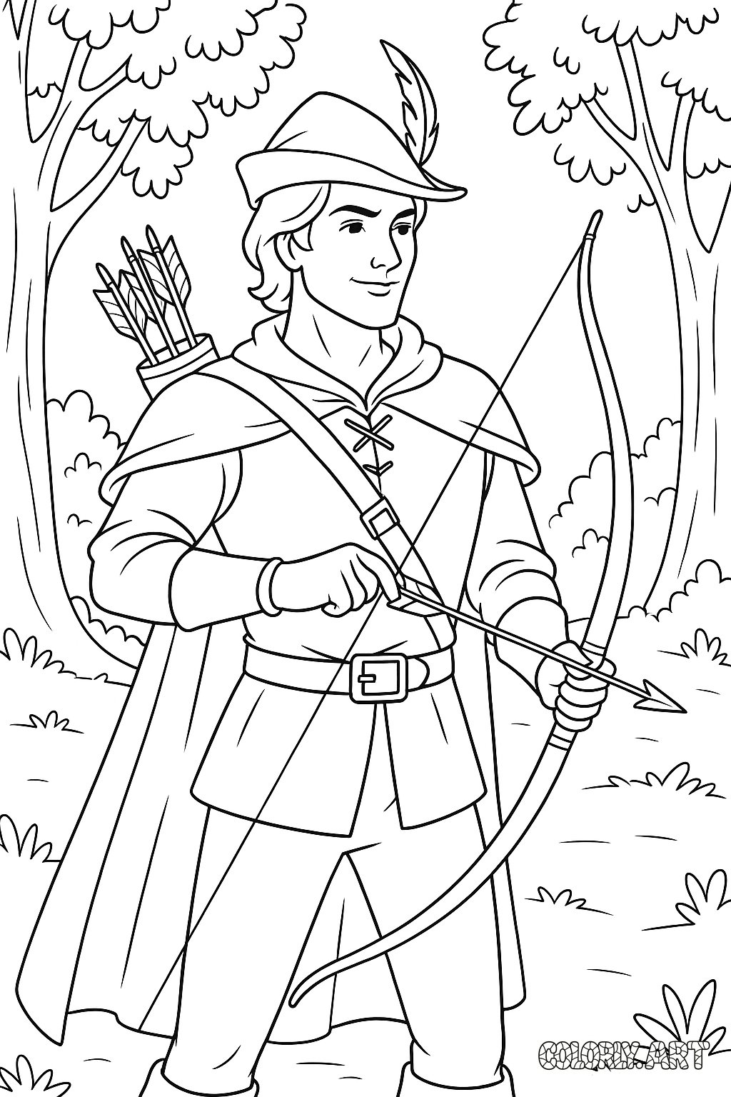 Robin Hood Coloring Book Page Colorly.art V2 