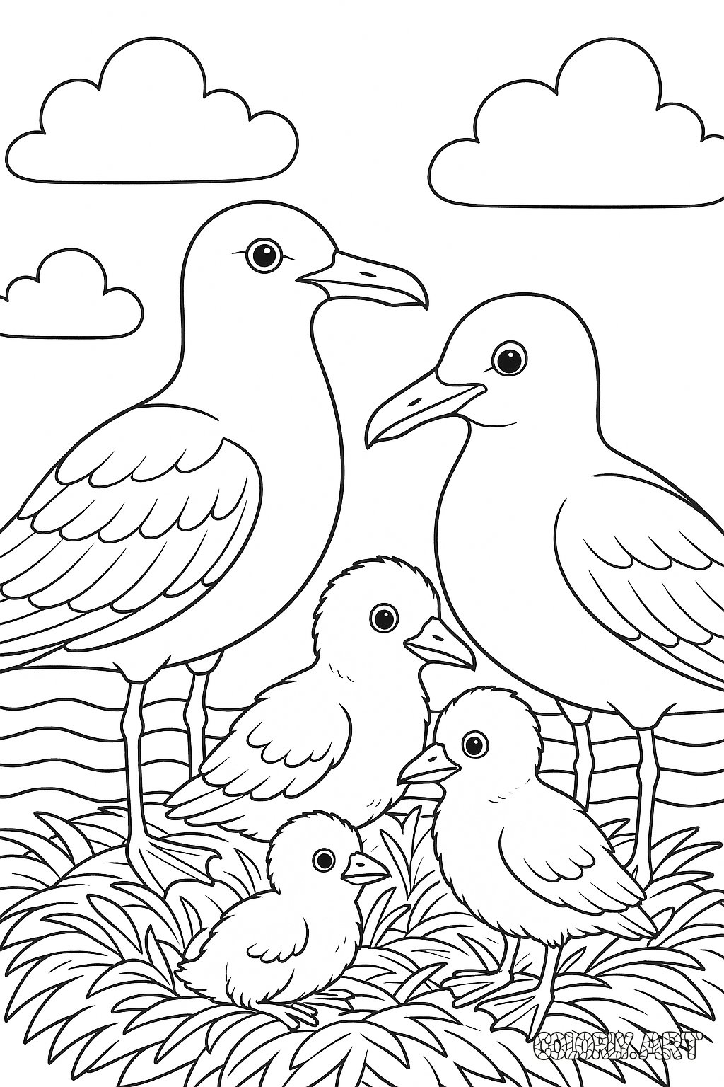 Seagull Family Coloring Book Page Colorly.art V2 