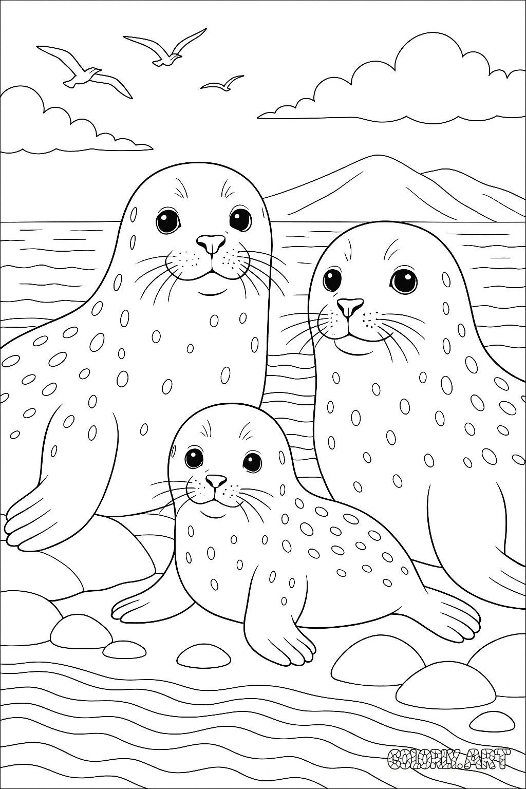 Seal Family Coloring Page Coloring Book Page Colorly.art V2 