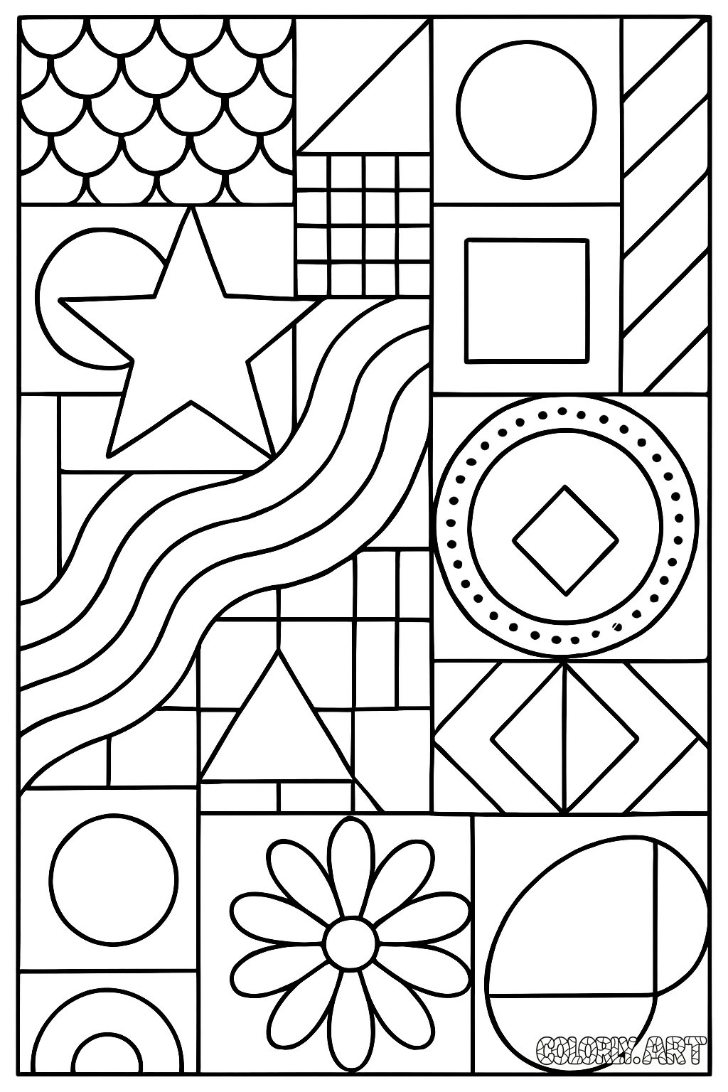 Shapes and Patterns Coloring Book Page Colorly.art