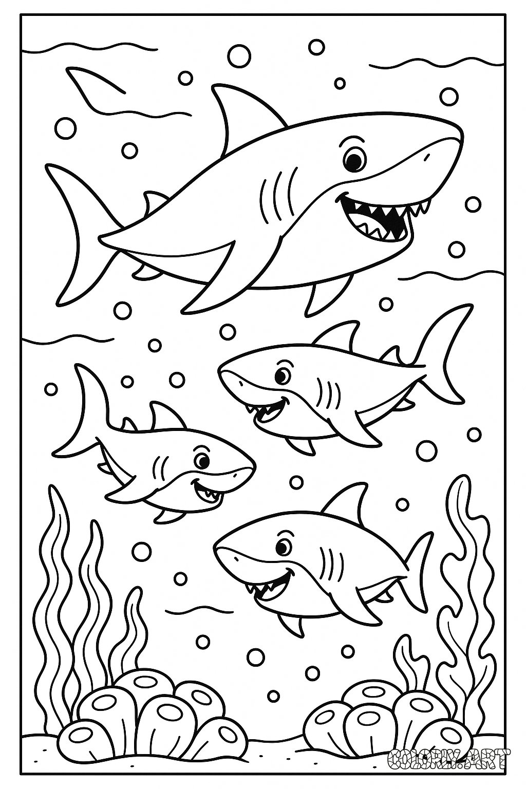 Shark Family Coloring Book Page Colorly.art V2 