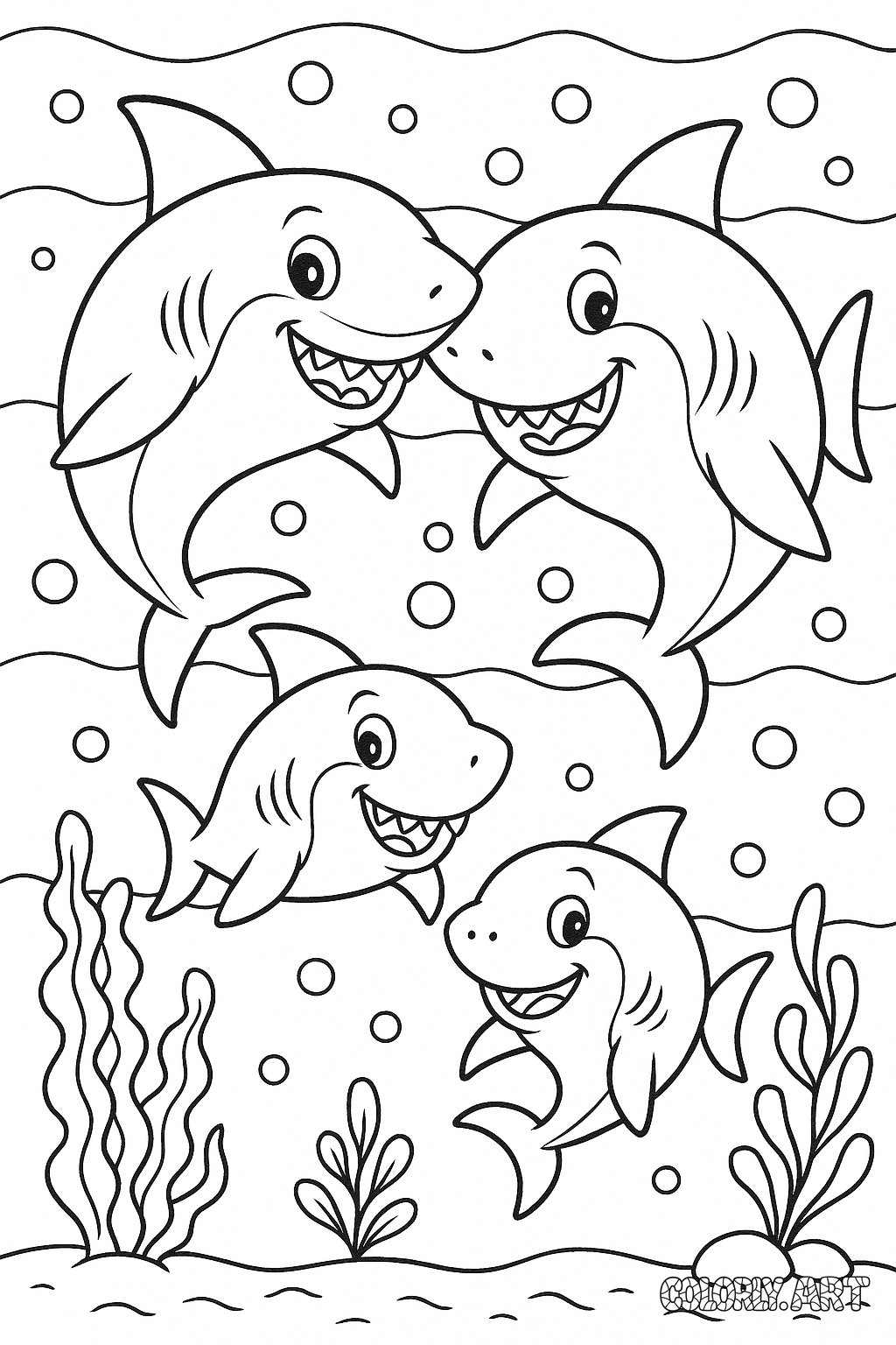 Shark Family Coloring Book Page Colorly.art
