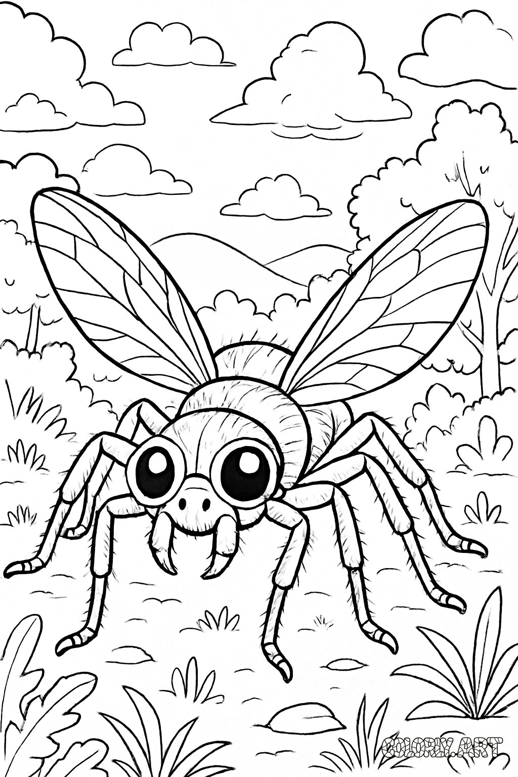 Spider Fly Coloring Page  V2 
