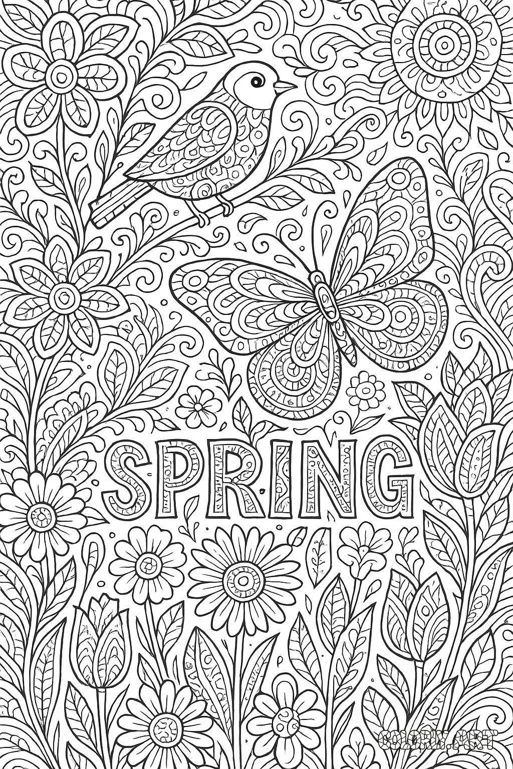 Spring Coloring Pattern Coloring Book Page Colorly.art