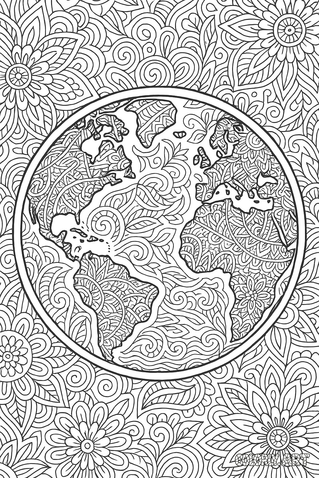 Stylish Earth Coloring Book Page Colorly.art V2 