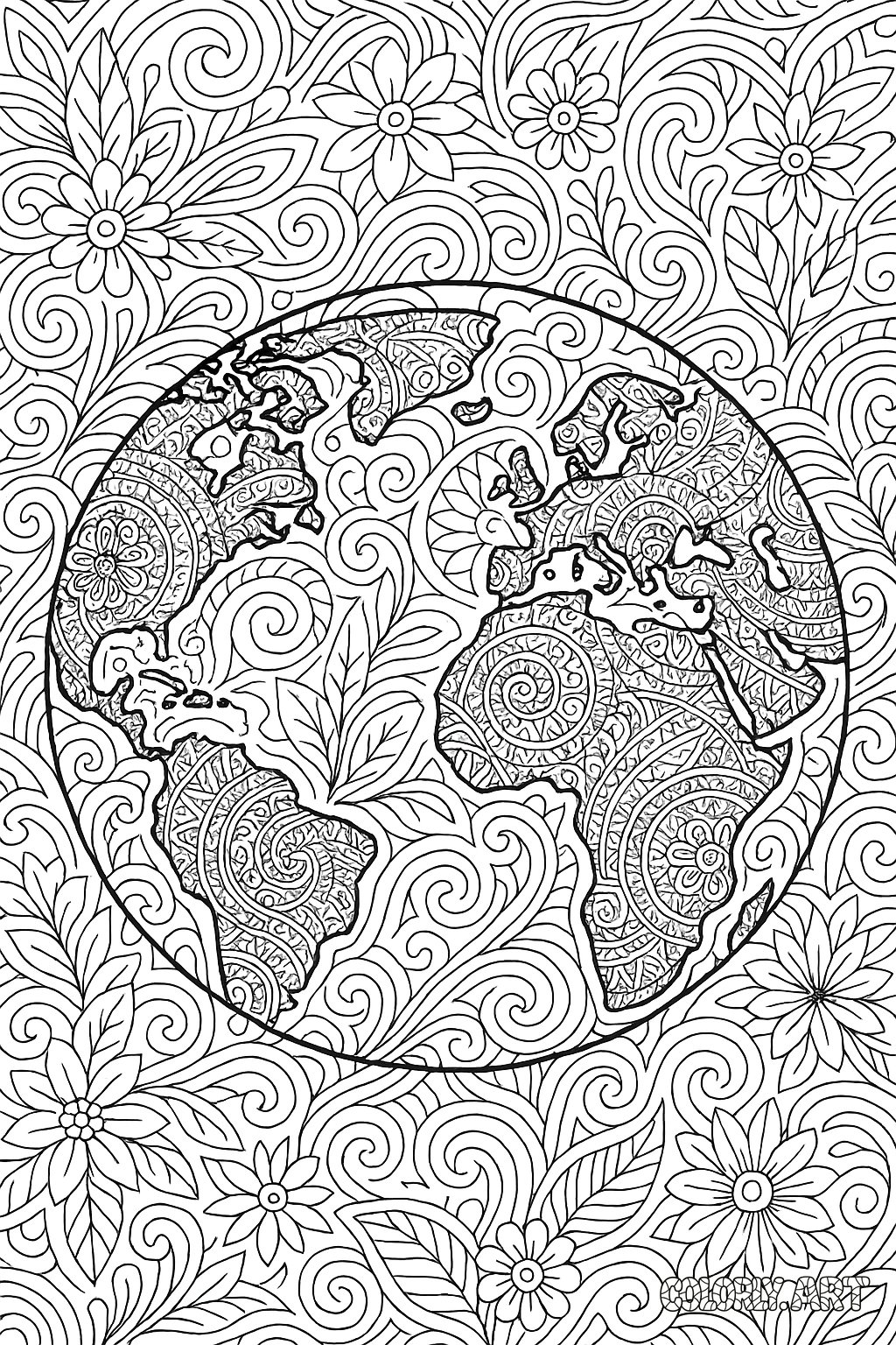 Stylish Earth Coloring Book Page Colorly.art
