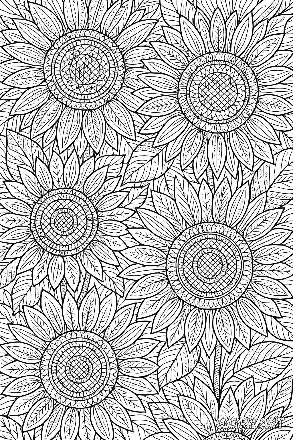 Sunflower Coloring Pattern Coloring Book Page Colorly.art V2 