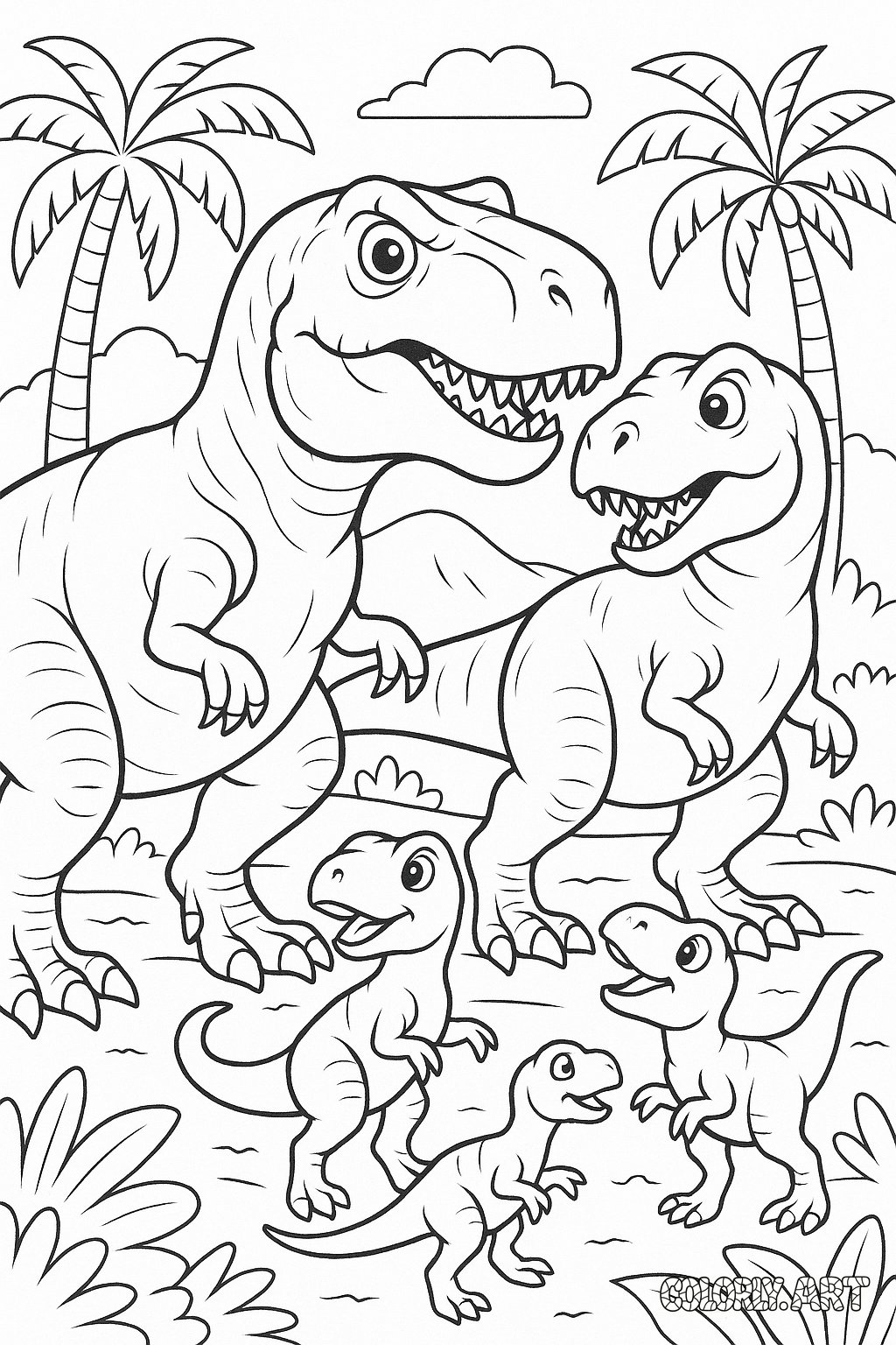 T Rex Family Fun Coloring Book Page Colorly.art V2 