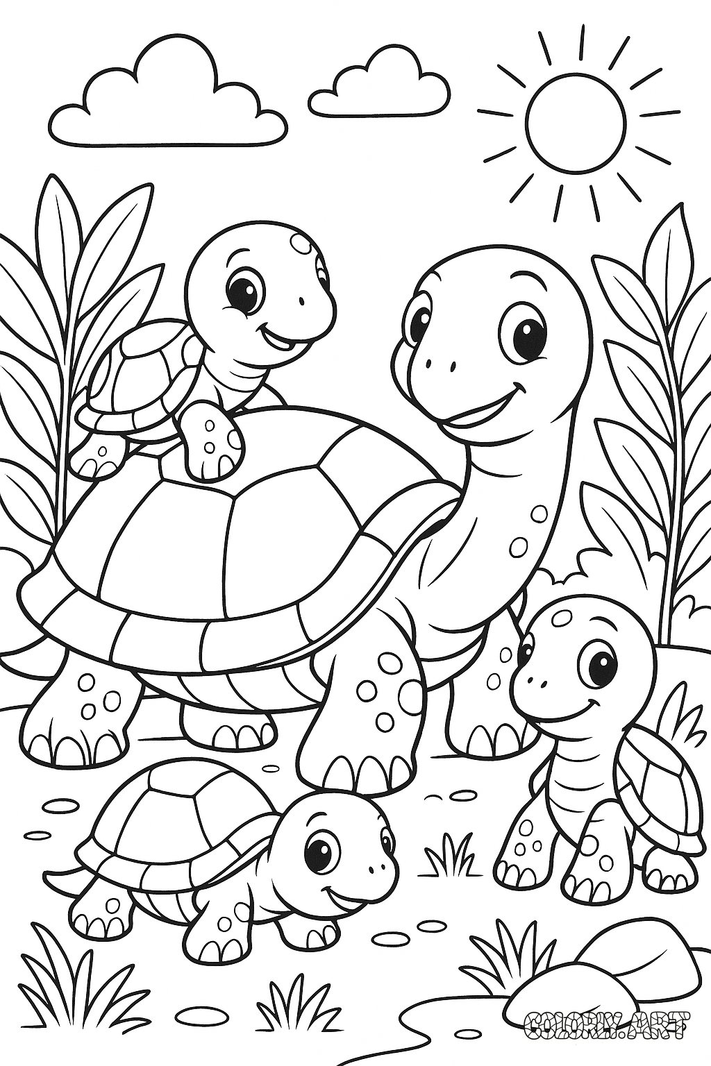 Turtle Family Coloring Book Page Colorly.art V2 