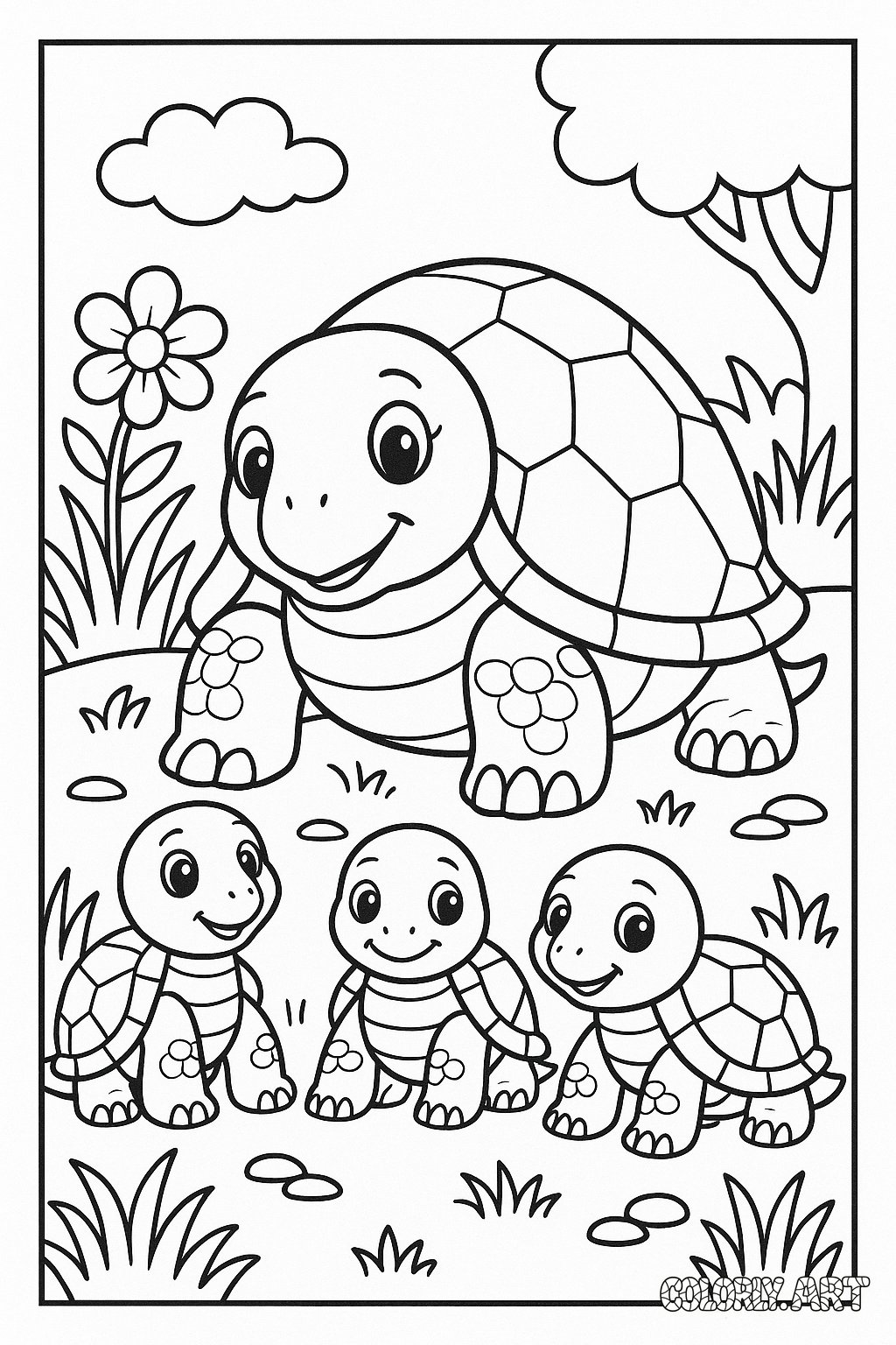 Turtle Family Coloring Book Page Colorly.art
