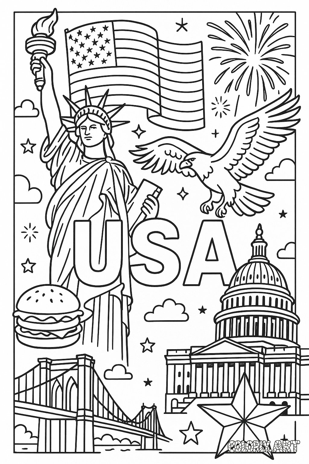 USA Design Coloring Book Page Colorly.art V2 