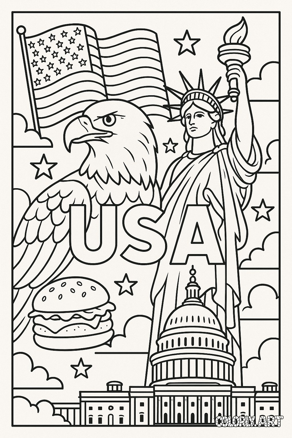 USA Design Coloring Book Page Colorly.art