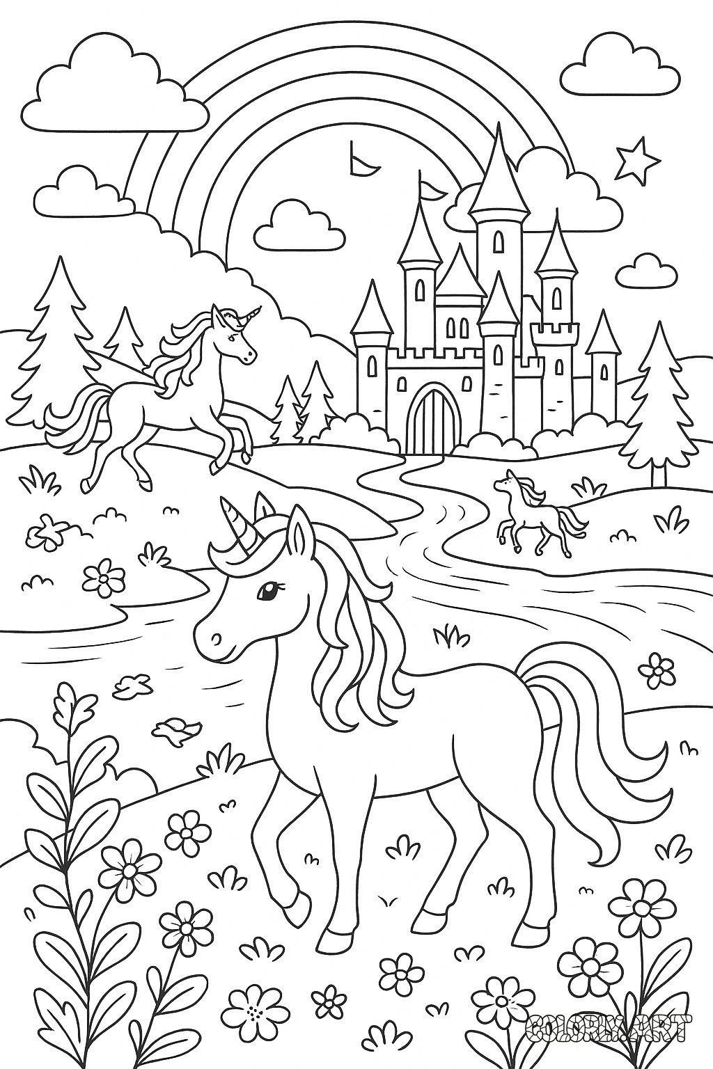 Unicorn Land Coloring Page Coloring Book Page Colorly.art V2 