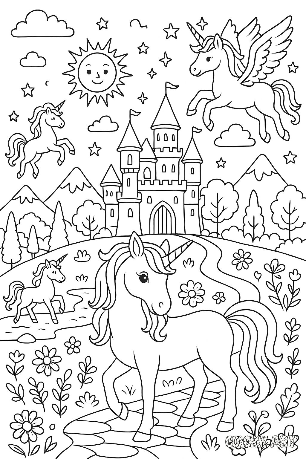 Unicorn Land Coloring Page Coloring Book Page Colorly.art
