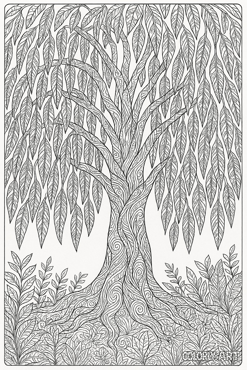 Willow Tree Pattern Coloring Book Page Colorly.art V2 